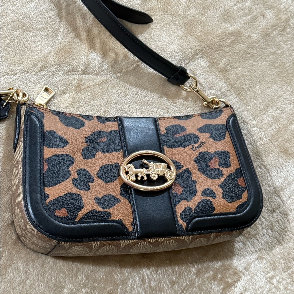 Coach Brown and Black Crossbody Bag with Monogram Pattern